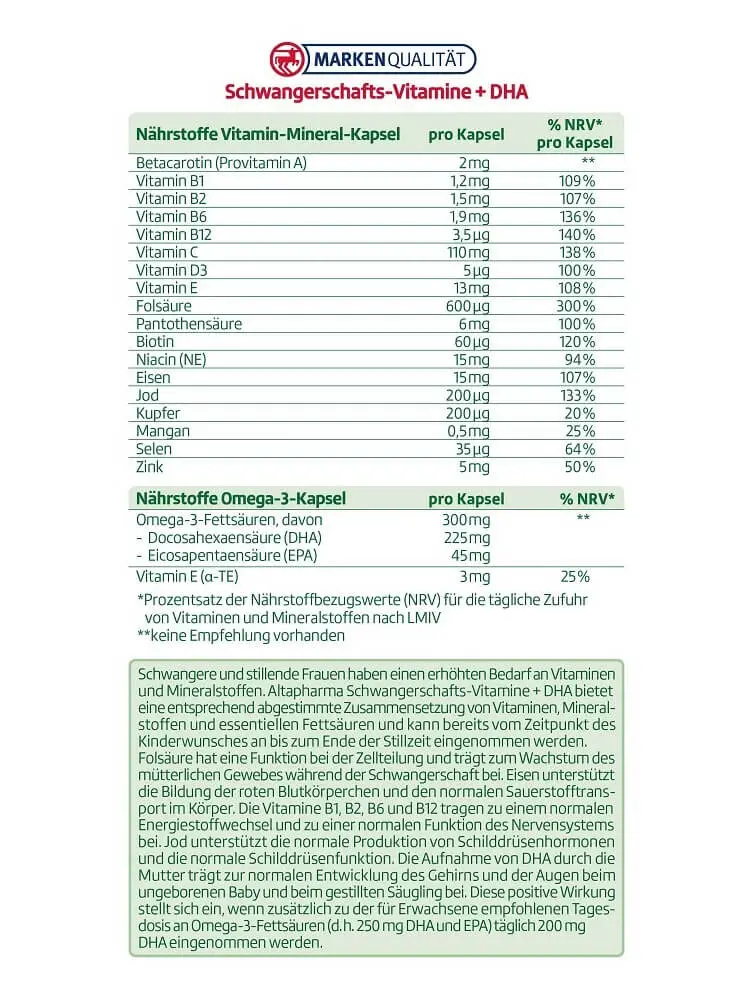 Vitamin tổng hợp cho bà bầu Altapharma Schwangerschafts Vitamine DHA, 60 viên