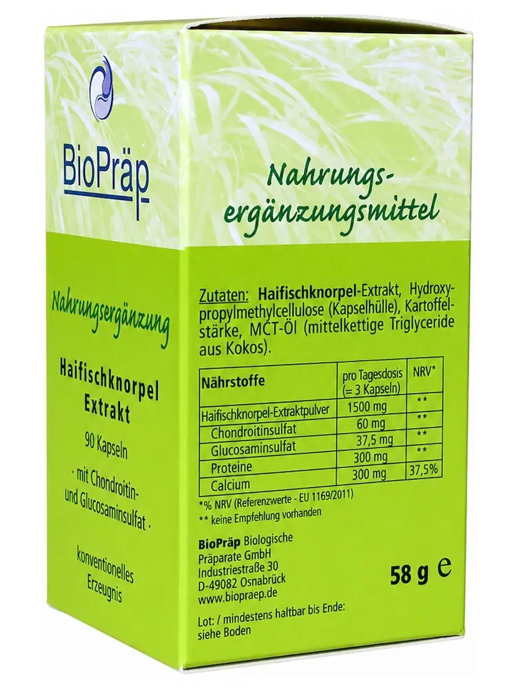 Viên nang chiết xuất sụn cá mập BioPrap Haifischknorpel Extrakt Kapseln, 90 viên
