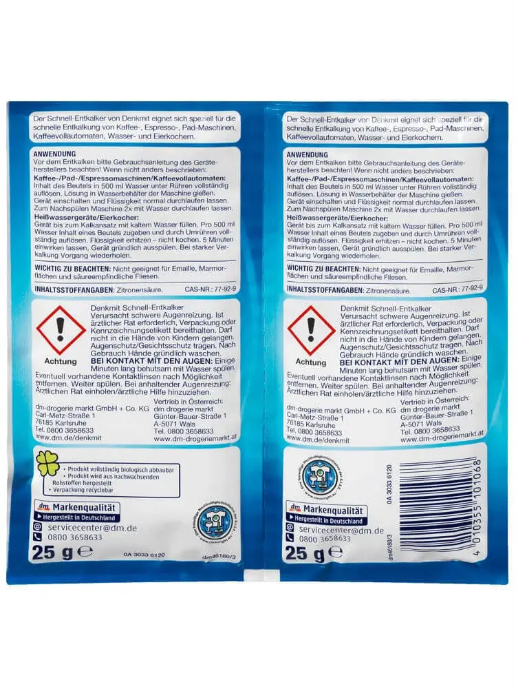 Bột Tẩy Cặn Nhanh Denkmit Schnell Entkalker, 2 gói x 25g