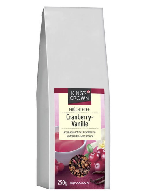 Trà hoa quả khô King's Crown Cranberry-Vanille hương vị việt quất và vani, 250g