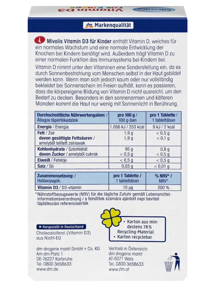 Viên Nhai Mivolis Vitamin D3 Fur Kinder Cho Trẻ Em Từ 4 Tuổi, 60 Viên