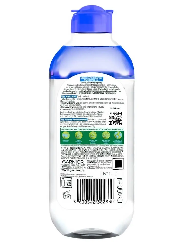 Nước tẩy trang garnier cho da nhạy cảm và vùng mắt 400ml