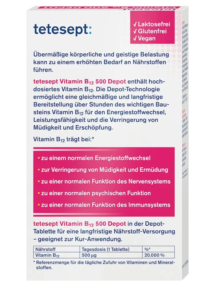 Viên uống Tetesept Vitamin B12 500 Depot, 30 viên